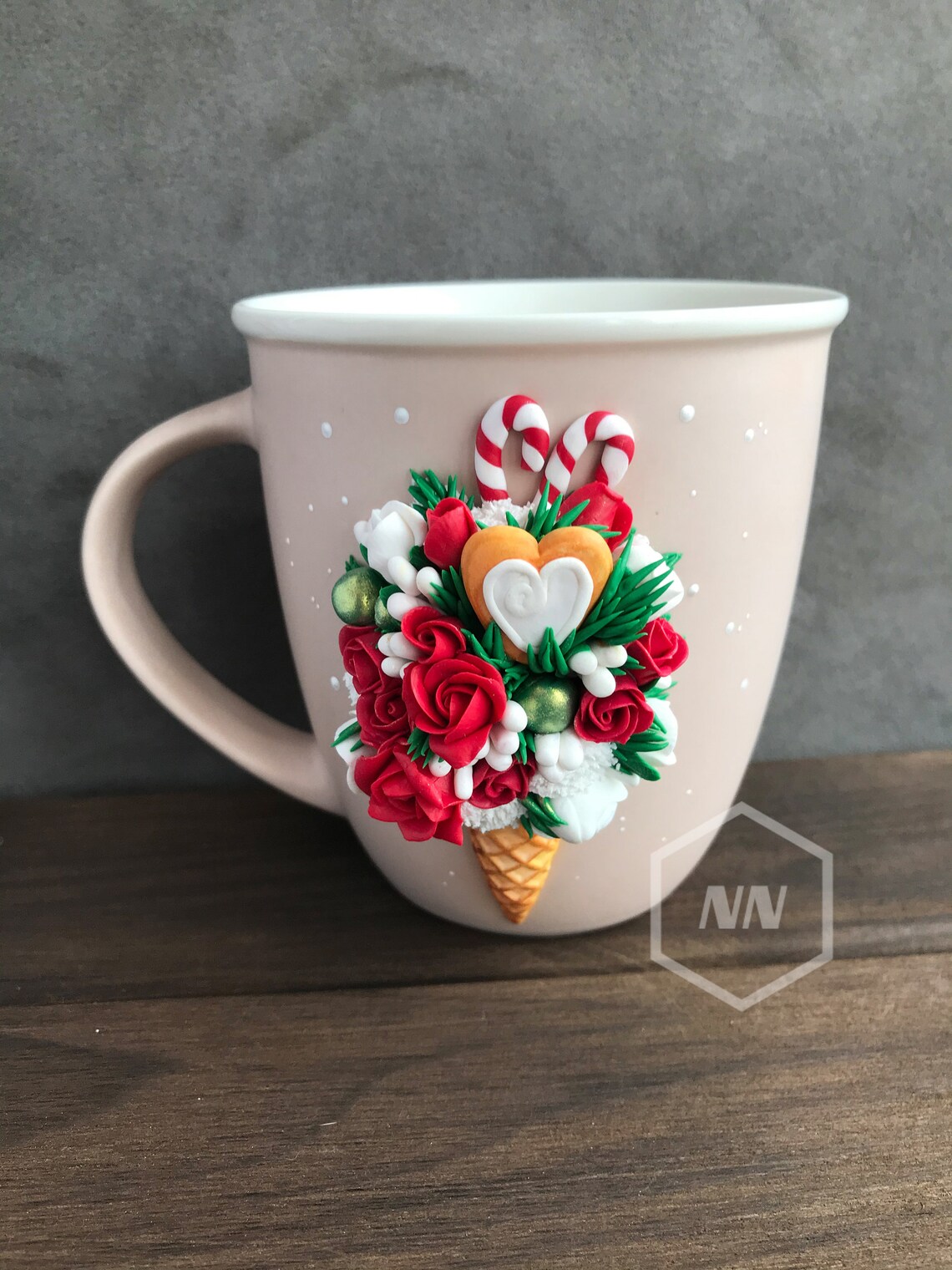 Cup polymer clay decor Mug with decor handmade Mug gift for Etsy