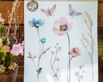 2 Artikel Watercolour field + Bird and flowers