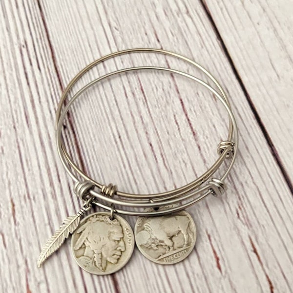 Buffalo Nickel Bracelet, Indian Head Nickel Bangle, Western Style, Silver Charm Coin Bracelet, Coin Jewelry, Women's Bracelet