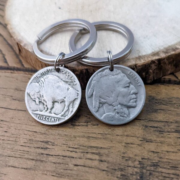 Buffalo Nickel Keychain, Indian Head Nickel Key Chain, Premium Western Style Coin Key Ring, Unisex, Southwest, Men's Unique Keychain