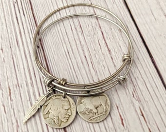 Buffalo Nickel Bracelet, Indian Head Nickel Bangle, Western Style, Silver Charm Coin Bracelet, Coin Jewelry, Women's Bracelet