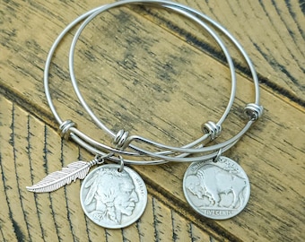 Buffalo Nickel Bracelet, Indian Head Nickel Bangle, Western Style, Silver Charm Coin Bracelet, Coin Jewelry, Women's Bracelet