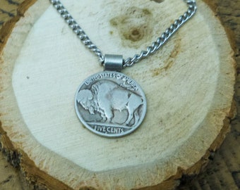 Buffalo Nickel Necklace Soldered Bail, Copper or Nickel Silver Indian Head Pendant, Boho Western, Unisex, Antique Coin, Timeless Jewelry