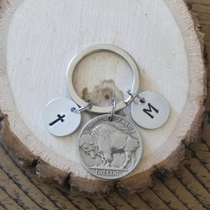 Personalized Native American Buffalo Nickel Keychain: Custom Hand-Stamped Coin Key Ring