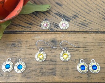 Crystal 9mm Bullet Earrings, Women&#39;s Crystal Ammo Dangle Earrings, Women&#39;s Bullet Jewelry, Handmade Ear Wires for Women, Bridesmaids&#39; Gift