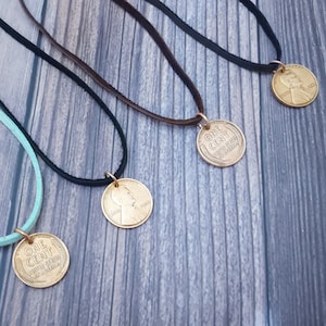 Wheat Penny Necklace: Vintage Copper Coin Pendant, Leather Cord