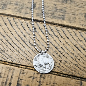 Authentic Indian Head Buffalo Nickel Necklace, Full-Year Western Coin Necklace, Unisex Pendant with Chain Options, Gift for Men, Groomsmen