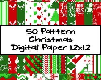 Christmas 50 Pattern Digital Paper Pack Bundle Digital Scrapbook Paper Commercial Use Set of 50 - Instant Download