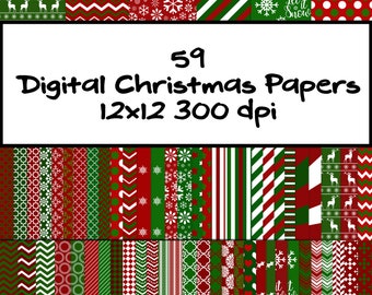 59 Christmas Digital Paper Scrapbook Paper Christmas Paper