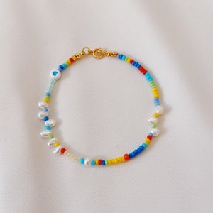 Beaded Anklet, Pearl Bead Anklet, Rainbow Anklet Bracelet, Summer Anklet, Colorful Anklet, Beach Jewelry,  Boho Jewelry