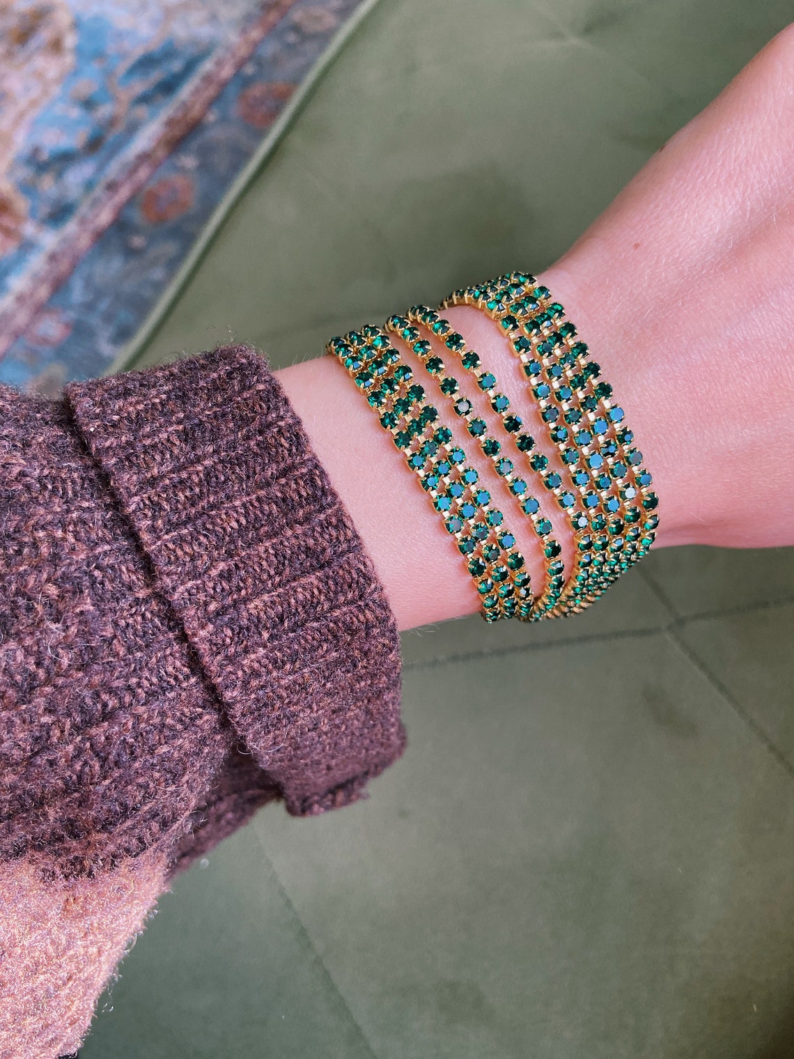 Crystal Rhinestone Bracelet / Crystal Bracelet / Emerald Rhinestone