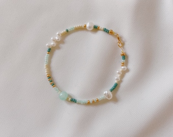 Beaded Anklet, Bead and Pearl Anklet,  Gemstone Anklet, Jade Anklet, Summer Anklet Bracelet, Beach Jewelry, Body Jewelry, Pearl Anklet