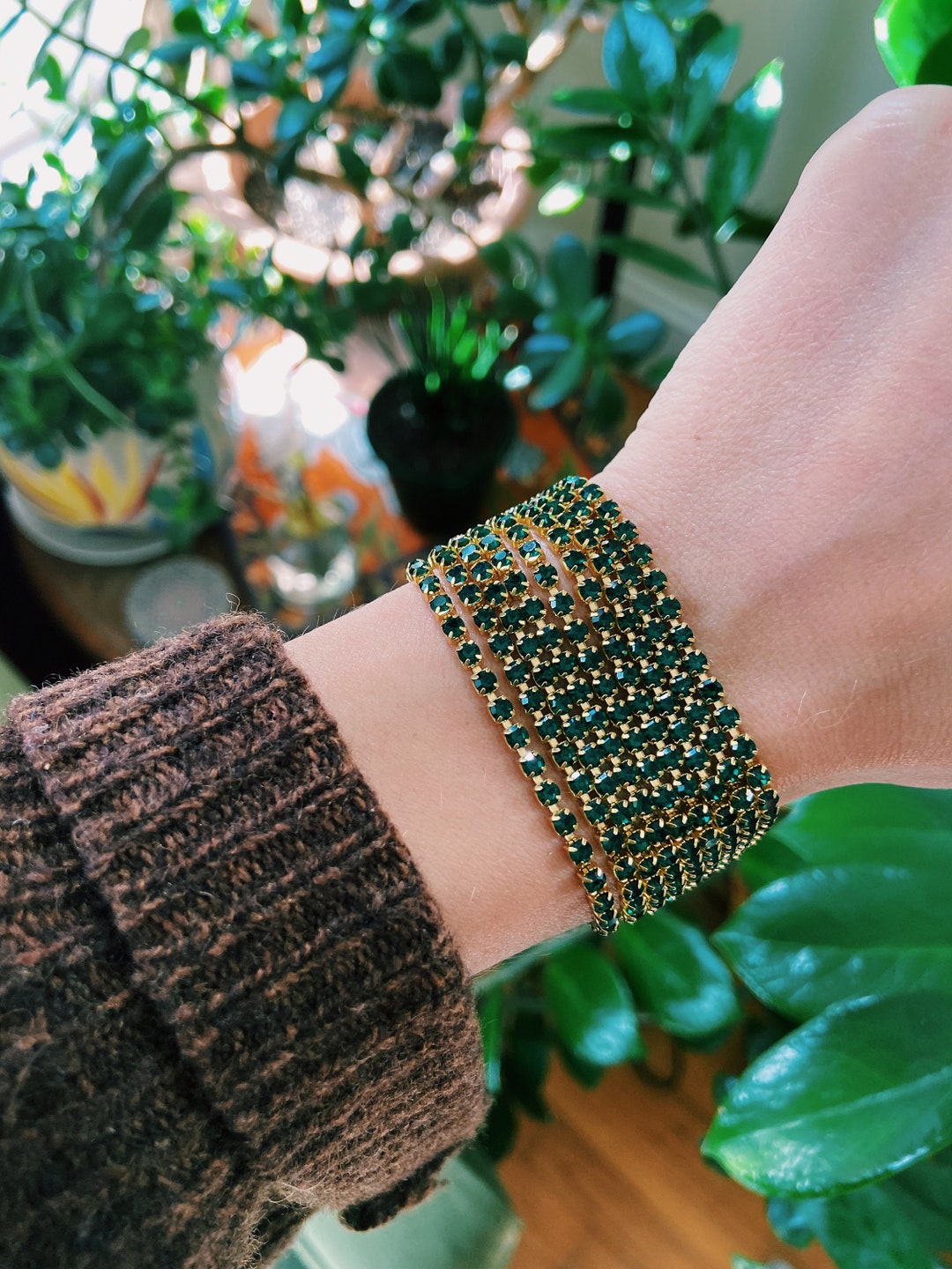 Crystal Rhinestone Bracelet / Crystal Bracelet / Emerald Rhinestone