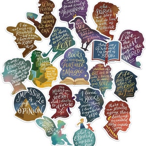 Marineblauwe pioenroos beroemd boek inspirerende citaten stickers (19 stuks)-positieve boekcitaten sticker van auteurs voor boekenliefhebbers, tijdschriften, boekenclub