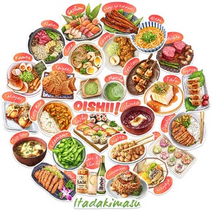 Adesivos de cozinha japonesa tradicional com peônia azul marinho (28 unidades) - Adesivos de culinária asiática, sushi e matcha para scrapbooking, livros de receitas, laptop e celular