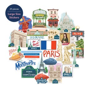 Autocollants bleu marine Pivoine Passionate Paris (25 pièces) - pour ordinateur portable, bouteille d'eau, bagage