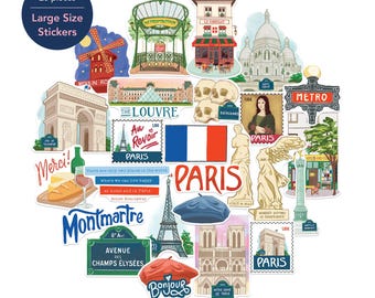 Navy Peony Passionate Paris Statement Stickers (25pcs) - for Laptop, Water Bottle, Luggage