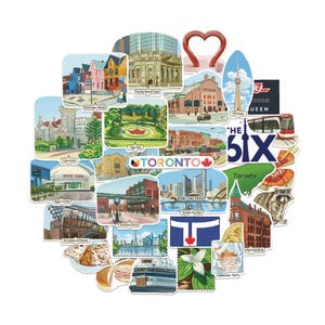 Adesivos de viagem modernos com estampa de peônia azul marinho para Toronto (28 unidades) - Adesivos de férias com tema T-Dot, Queen City, Canadá, para scrapbook, diários e malas