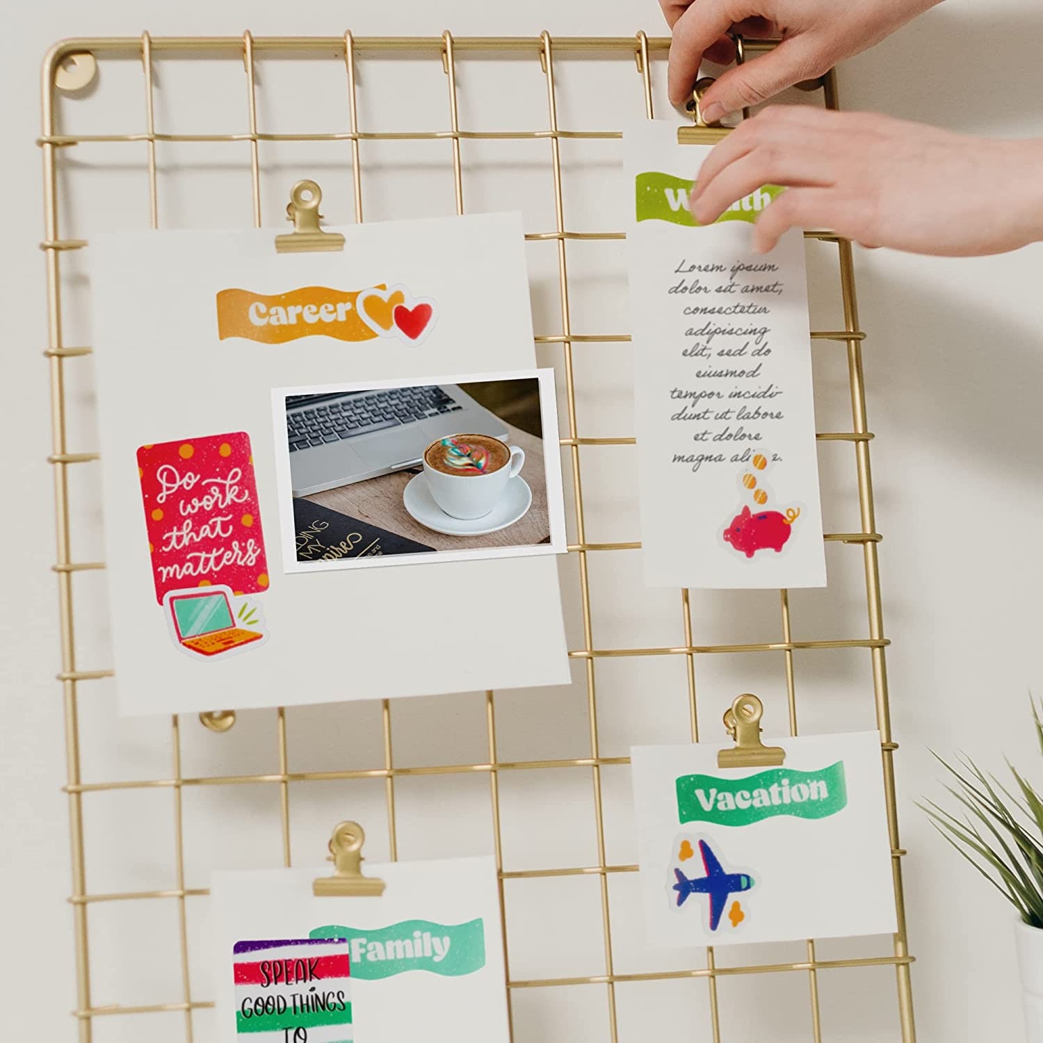 Navy Peony Empowering Vision Board Quote Stickers (46pcs) - Retro Style ...
