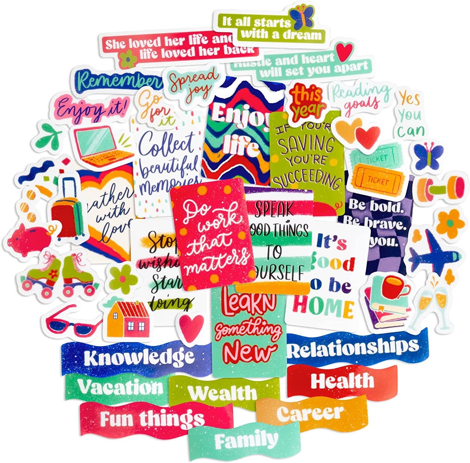 Navy Peony Empowering Vision Board Quote Stickers 46 Pieces Retro Style ...