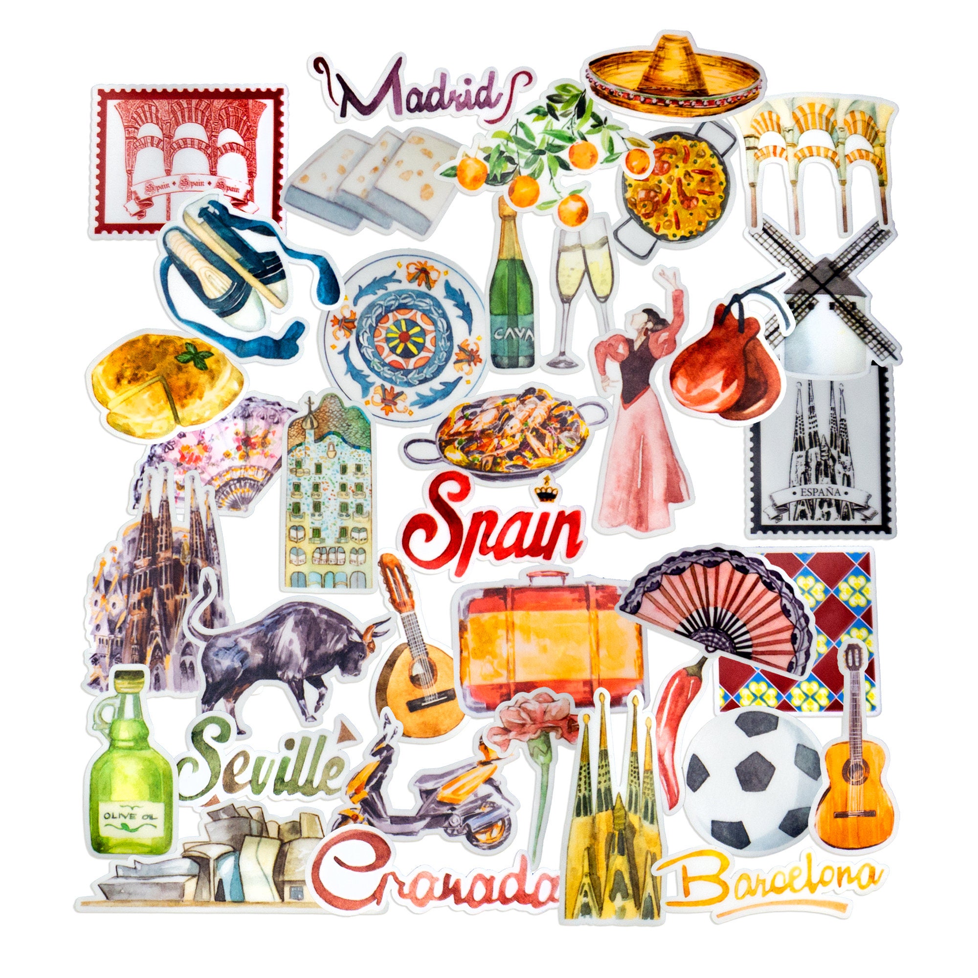 Spain Powerpoint Stickers Navy Peony Sophisticated Spain Travel Stickers (36pcs) - Waterproof ...