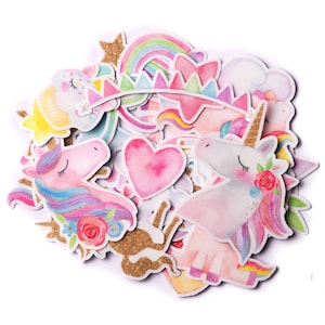 Adesivi unicorno arcobaleno magico peonia blu navy / Confezione di adesivi carini per bomboniere e scrapbooking / Adesivi principessa impermeabili per ragazze