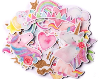 Navy Peony Magical Rainbow Unicorn Stickers | Cute Sticker Pack for Party Favors and Scrapbooking | Waterproof Princess Stickers for Girls