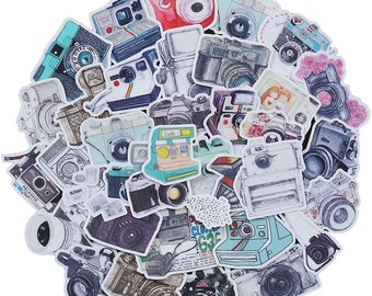 Marinblå pionfärgade vintagekameraklistermärken (35 st) | Vattentäta dekaler för bärbara datorer och telefoner | Klistermärken för scrapbooking och dagbok