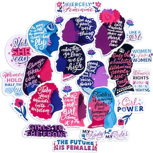 Navy Peony Notable Frauen Zitat Aufkleber (26 Stück) - Feministische, Lila-Themed, Silhouetten | Inspirierende Empowerment-Aufkleber