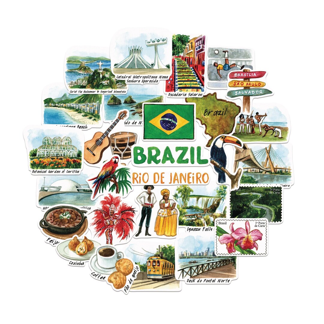 Navy Peony Sensational Brazil Travel Stickers (28pcs) - Hand ...