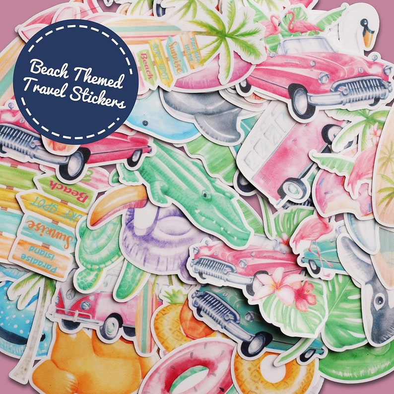Navy Peony Hawaiian Dreams Tropical Beach Stickers (50 Pack) - Cute ...