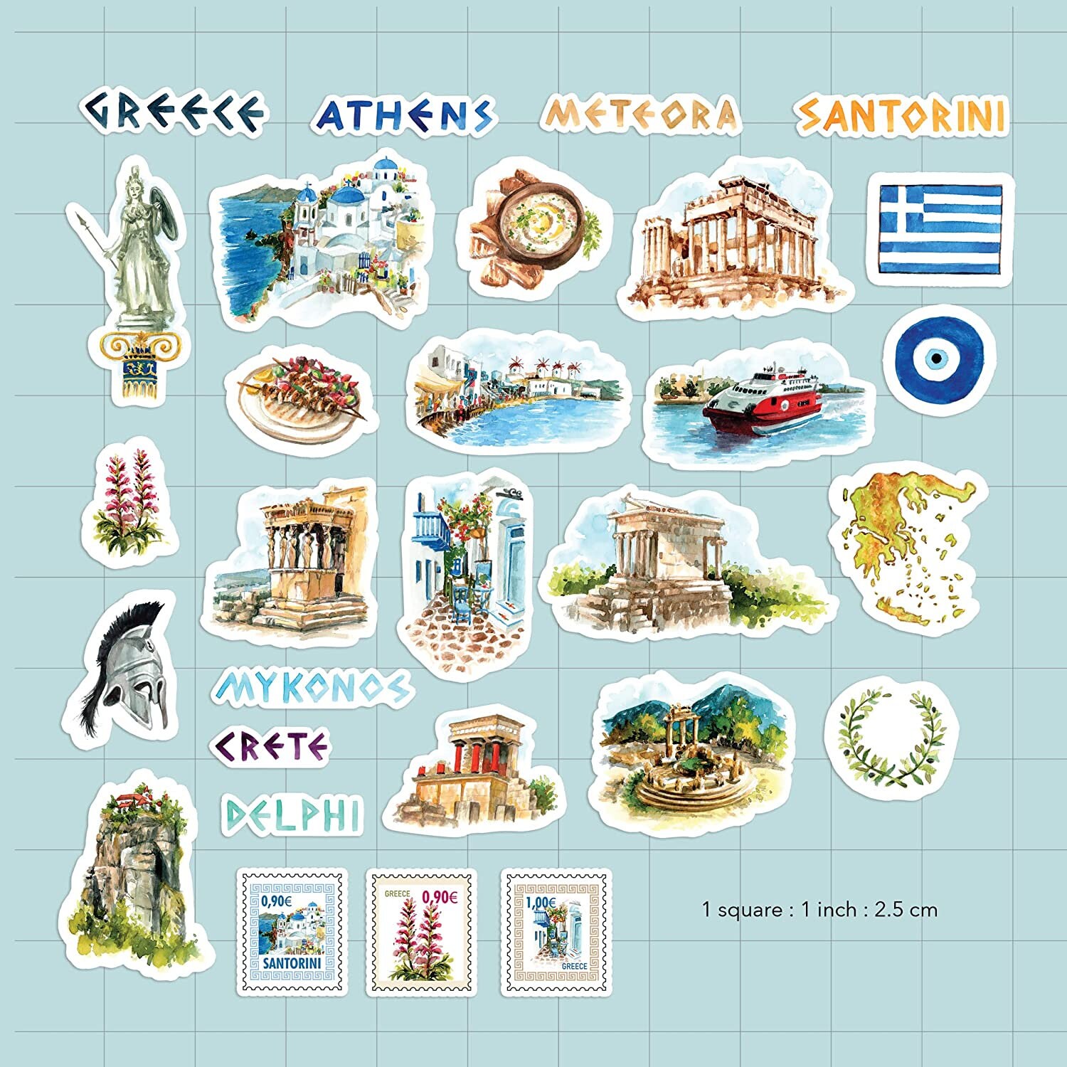 Navy Peony Idyllic Greece Travel Stickers (29pcs) - Greek Vacation ...