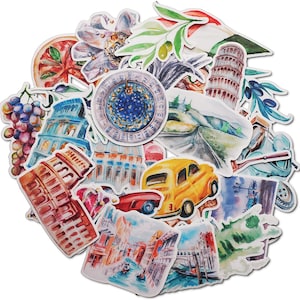 Marineblauwe pioenrozen inspirerende Italië reisstickers (28 stuks) - avontuurlijke stickers voor waterflessen, laptops, plakboek
