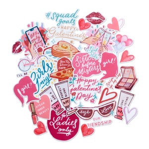 Navy Peony Galentine's Day Gal Pal Friendship Stickers (28 pcs) | Waterproof Stickers for Crafts, Scrapbooks, Water Bottles