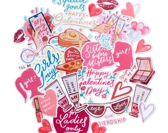 Navy Peony Galentine's Day Gal Pal Friendship Stickers (28 pcs) | Waterproof Stickers for Crafts, Scrapbooks, Water Bottles