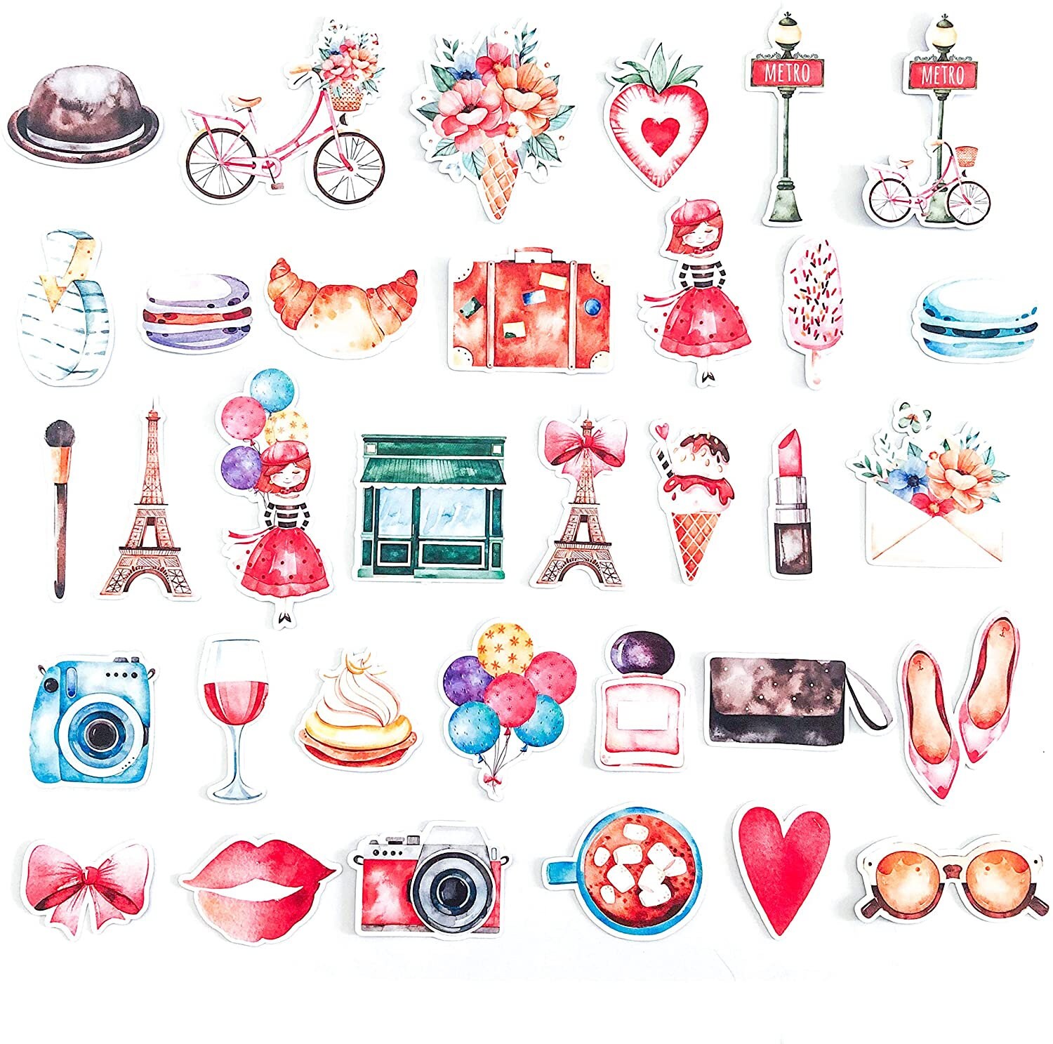 Navy Peony Bustling London Travel Stickers  28pcs  - Gouache Style English Themed Vacation Decals For Journals Scrapbooks Luggage Water Bottle A2 14507292