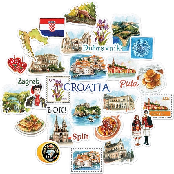 Navy Peony Captivating Croatia Travel Stickers (31 Pieces) - Country Themed | Iconic Vacation Decals for Scrapbooks, Bottles, Suitcase