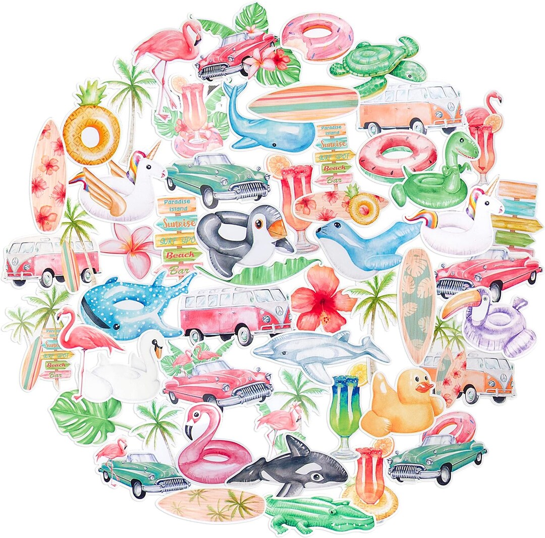 Navy Peony Hawaiian Dreams Tropical Beach Stickers (50 Pack) - Cute ...