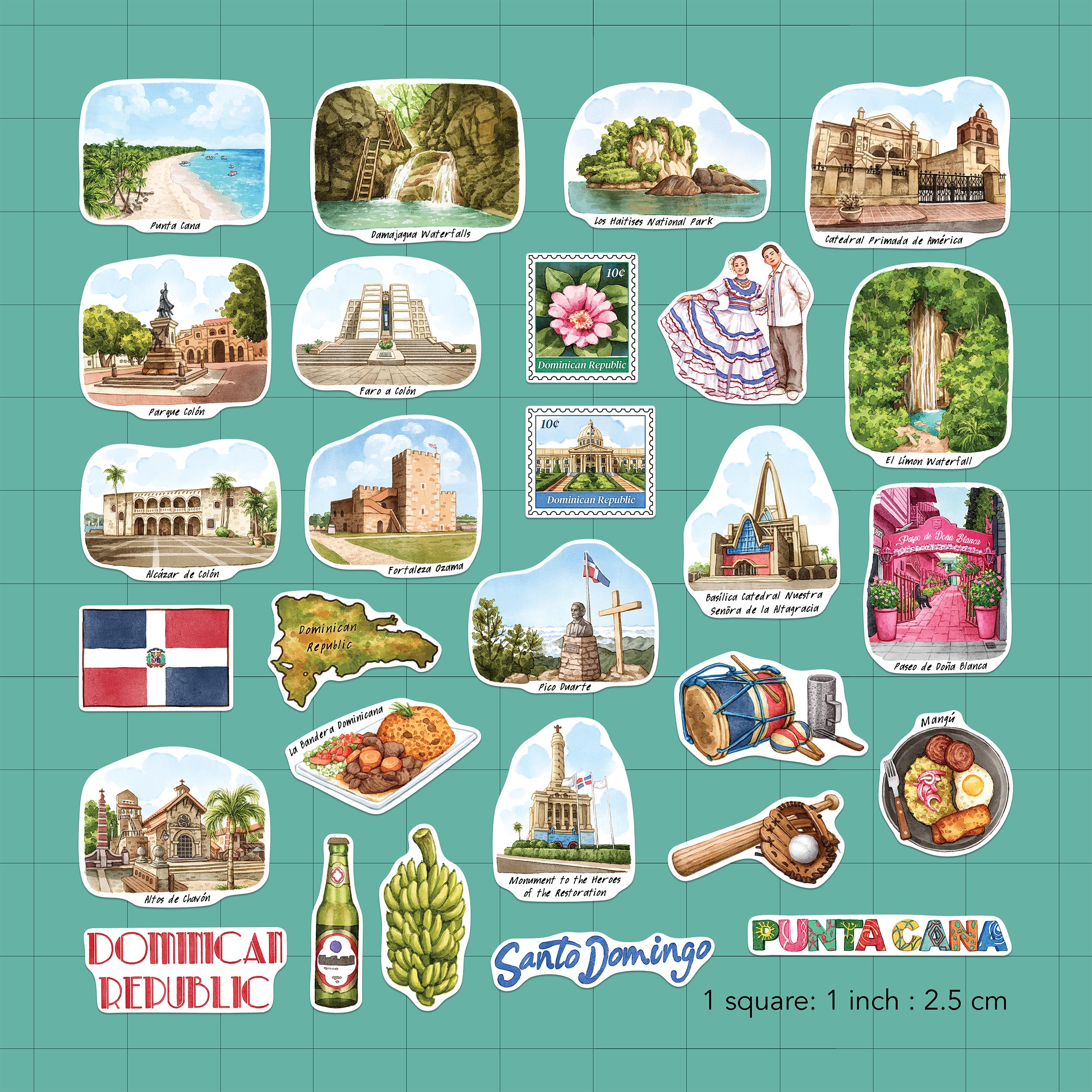 Dominican Instrument Sticker Navy Peony Tropical Dominican Republic Travel Stickers (28pcs) - Hand ...