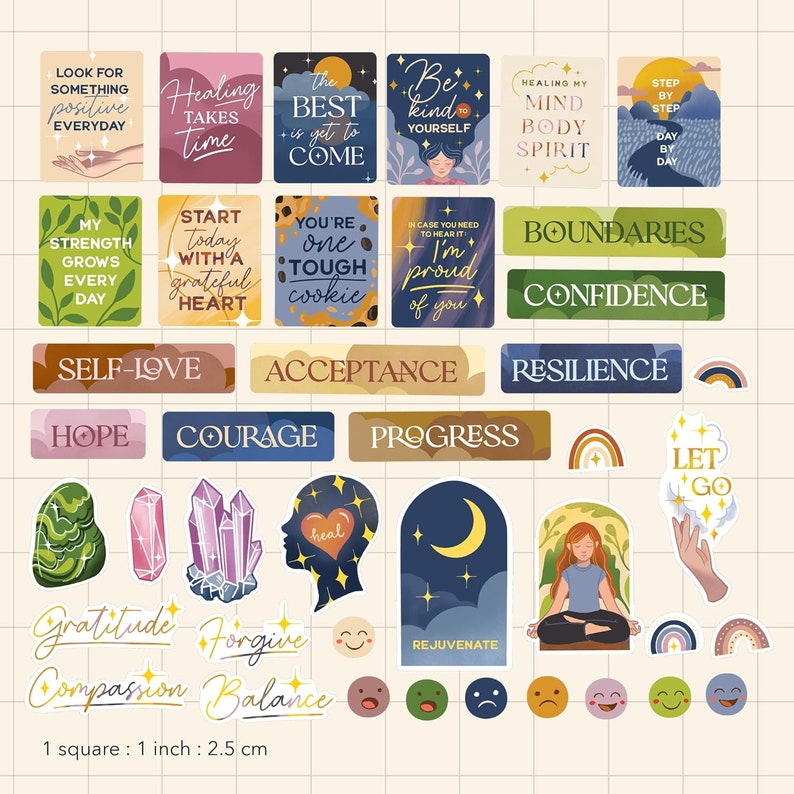 Navy Peony Healing Journey Vision Board Stickers (41 Pieces) - Self ...