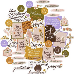 Navy Peony Spiritual Faith Vision Board Stickers for Christians (48pcs) - Religious Christian Stickers for Bible Journaling and Planners