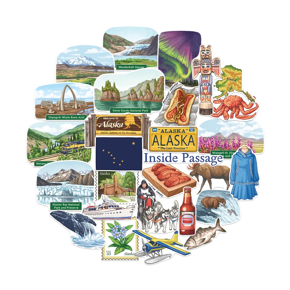 Navy Peony Wilderness Alaska State Travel Stickers (28 Pcs ...