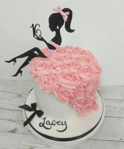 Euroshopping Topper per Torta Donna Ragazza Ragazzina Signorina Seduta Personalizzabile Decorazioni per Torte 23x23 cm Cake Design Lady Girl 