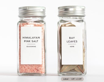 Minimalist Spice Labels Set • 20-80 Set • Matching Rectangle Jars Labels and Round Labels for Lids • Custom Labels • Water & Oil Resistant