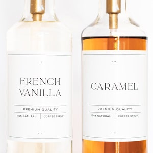 Coffee Bar Labels • 4&#39;&#39; Waterproof Vinyl • Pick Your Coffee Syrup Label • Custom Labels • Coffee Station Organization • Refined Classic