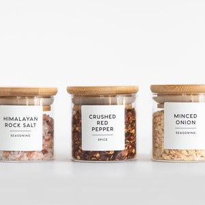 Minimalist Spice Labels for Kitchen Storage • 24 - 96 Set • Square and Round Labels • Custom Labels for Pantry •  Water Resistant •