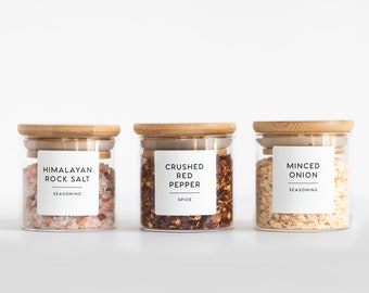 Minimalist Spice Labels for Kitchen Storage • 24 - 96 Set • Square and Round Labels • Custom Labels for Pantry •  Water Resistant •