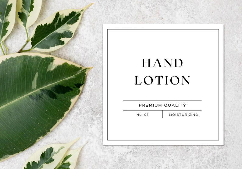 May include: White square label with black text that reads "HAND LOTION" and "PREMIUM QUALITY". Below the text is "No. 07" and "MOISTURIZING".