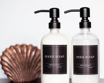 Black Vinyl Labels • Hand & Dish Soap • Dark Modern Kitchen Set
