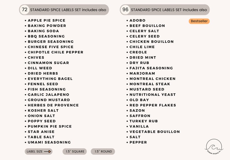 Minimalist Spice Labels for Kitchen Storage 24 96 Set - Etsy